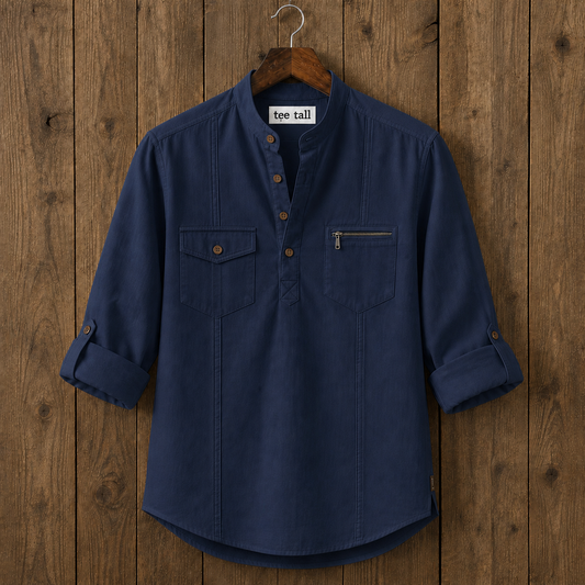 Mens Short Cotton Full Sleeve Kurta TTMSK117 - Navy Blue