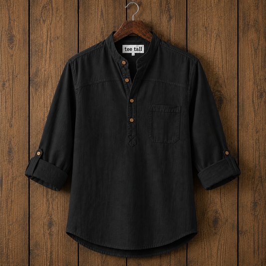 Mens Short Cotton Full Sleeve Kurta TTMSK149 - Black