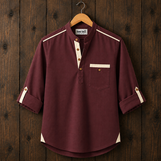 Mens Short Cotton Full Sleeve Kurta TTMSK171 - Maroon