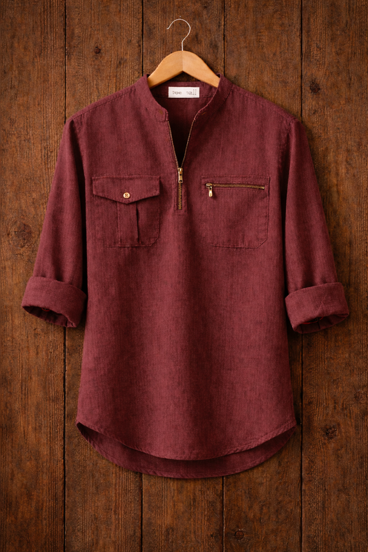 Mens Short Cotton Full Sleeve Kurta TTMSK54 - Maroon