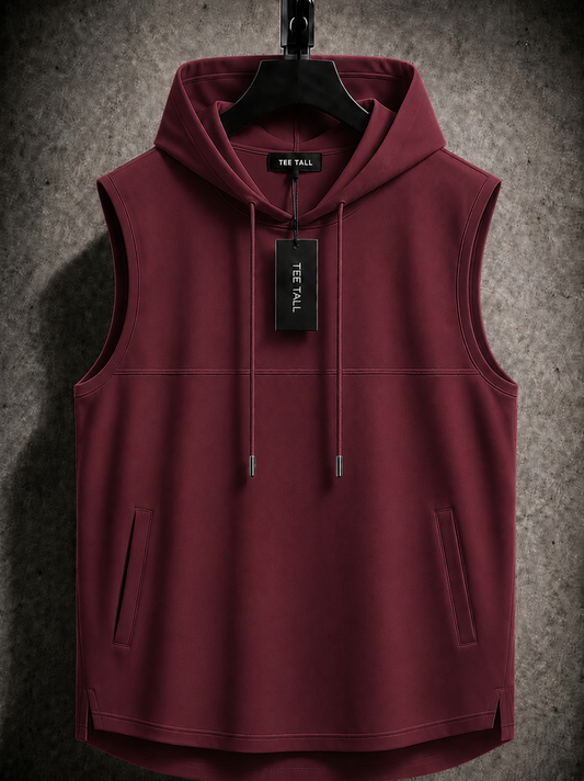 Mens Cotton Hooded Sleeveless T-Shirt CHST18 - Maroon
