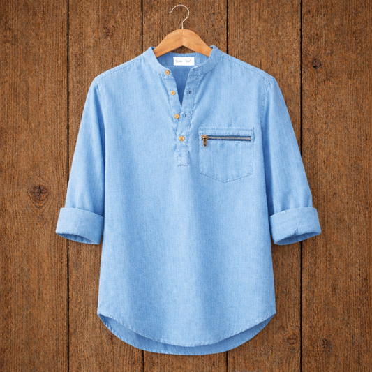 Mens Short Cotton Full Sleeve Kurta TTMSK71 - Light Blue