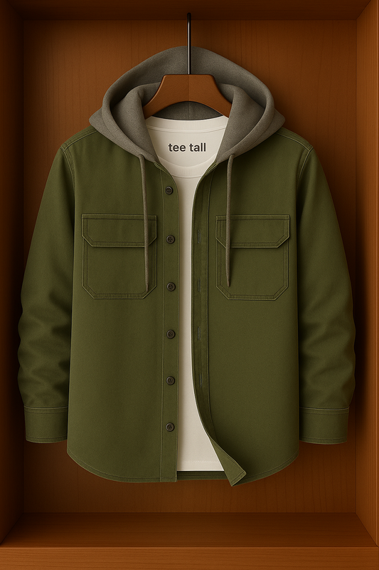 Mens Button Up Cotton Hooded Full Sleeve Shirt TTMBUS113 - Green