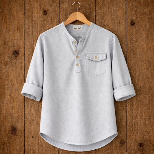 Mens Short Cotton Full Sleeve Kurta TTMSK52 - Grey