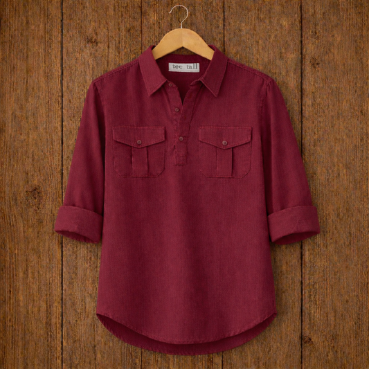 Mens Short Cotton Full Sleeve Kurta TTMSK59 - Maroon