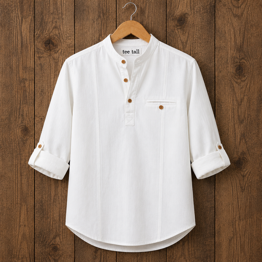 Mens Short Cotton Full Sleeve Kurta TTMSK110 - White