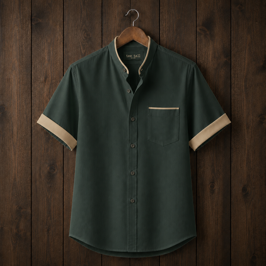 Mens Button Up Cotton Half Sleeve Shirt TTMBUS392 - Green