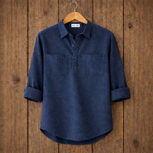 Mens Short Cotton Full Sleeve Kurta TTMSK102 - Navy Blue