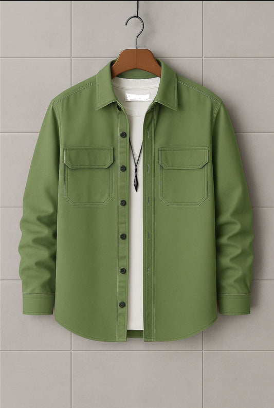 Mens Button Up Cotton Full Sleeve Shirt TTMBUS104 - Green