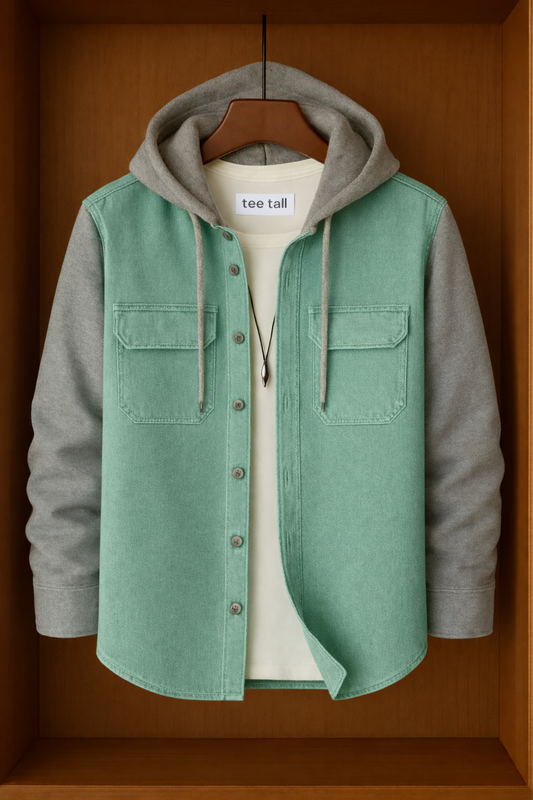 Mens Button Up Cotton Hooded Full Sleeve Shirt TTMBUS149 - Mint Green