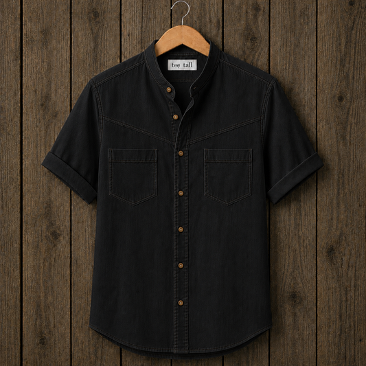 Mens Button Up Cotton Half Sleeve Shirt TTMBUS453 - Black