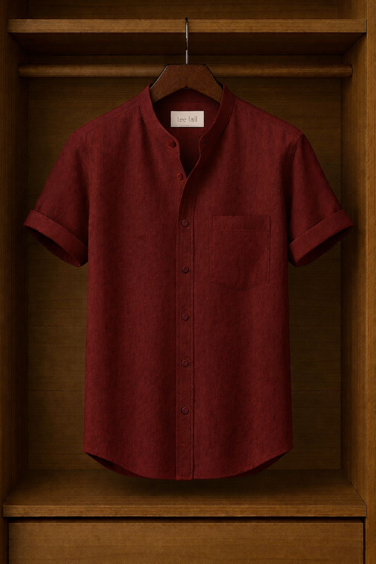 Mens Button Up Cotton Half Sleeve Shirt TTMBUS247 - Maroon
