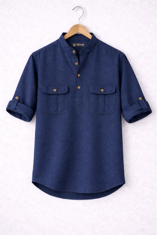 Mens Cotton Detail Shirt GRVCS238 - Navy Blue