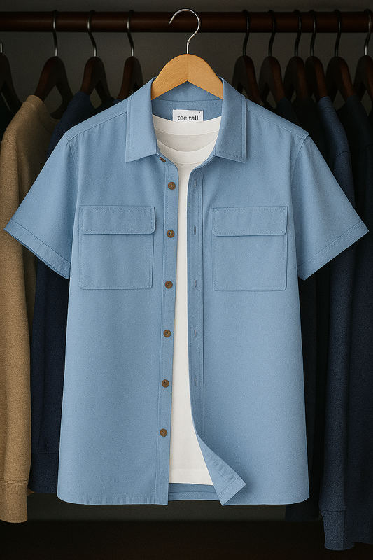 Mens Button Up Half Sleeve Shirt TTMBUS6 - Light Blue