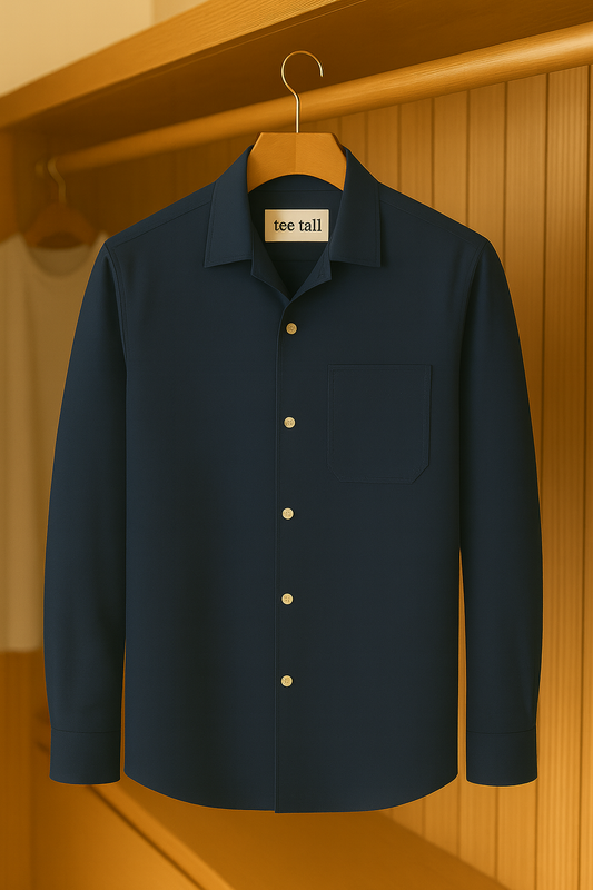 Mens Button Up Viscose Full Sleeve Shirt TTMBUS10 - Navy Blue