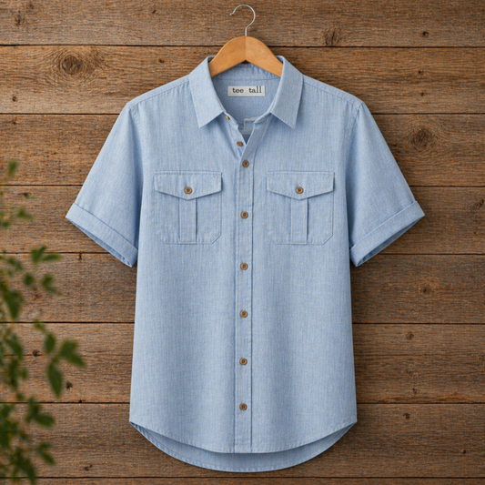 Mens Button Up Cotton Half Sleeve Shirt TTMBUS279 - Light Blue
