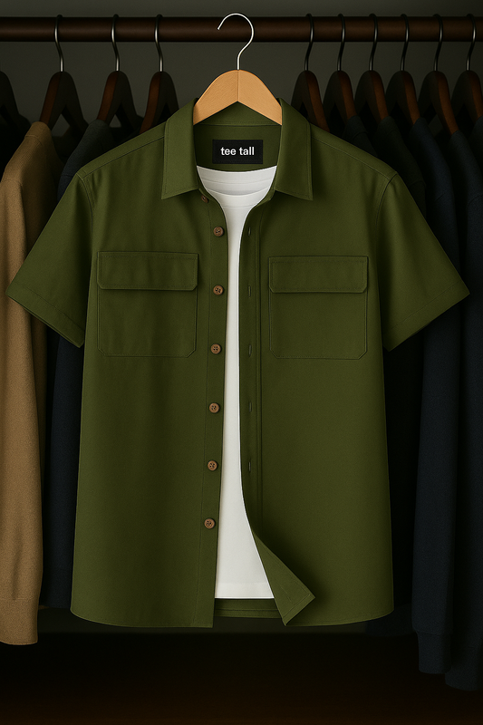 Mens Button Up Half Sleeve Shirt TTMBUS6 - Olive Green