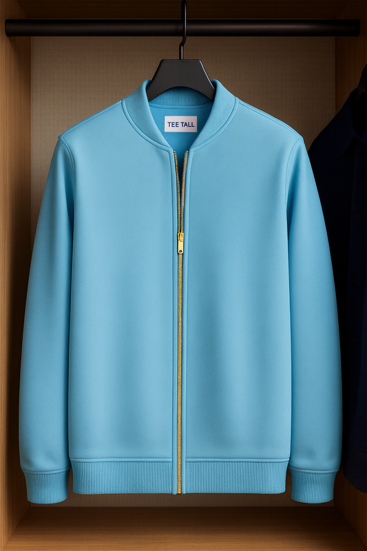Tee Tall Mens Fleece Bomber GLORA Zip Jacket - Light Blue