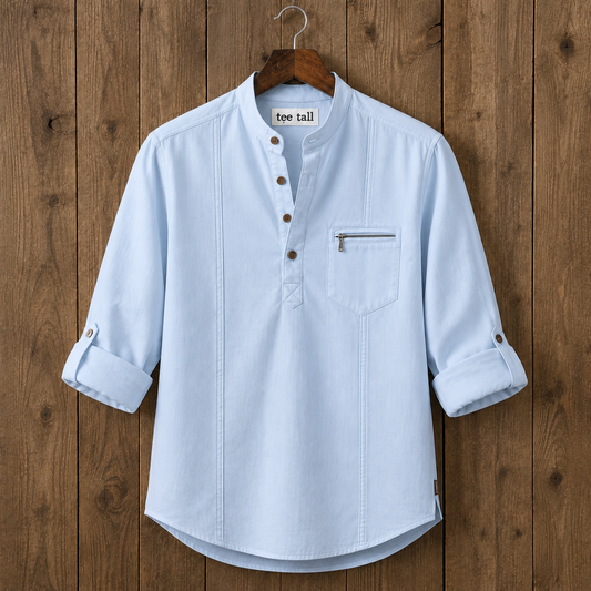 Mens Short Cotton Full Sleeve Kurta TTMSK113 - Light Blue