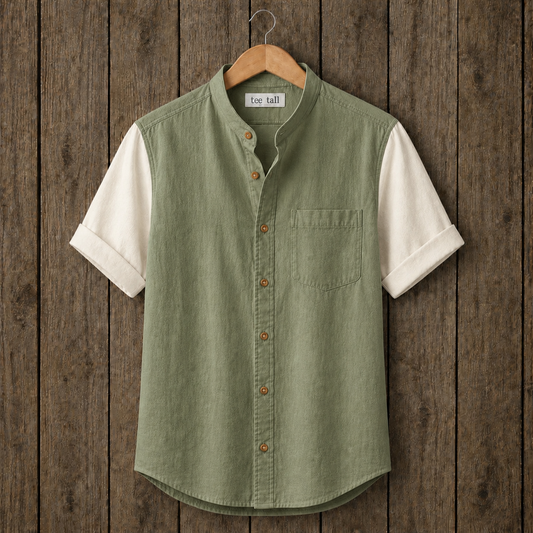 Mens Button Up Cotton Half Sleeve Shirt TTMBUS388 - Green