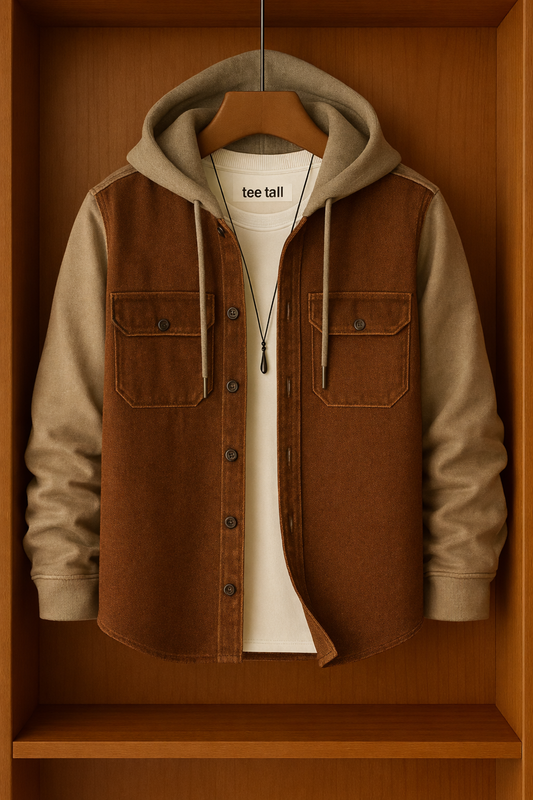 Mens Button Up Cotton Hooded Full Sleeve Shirt TTMBUS137 - Brown