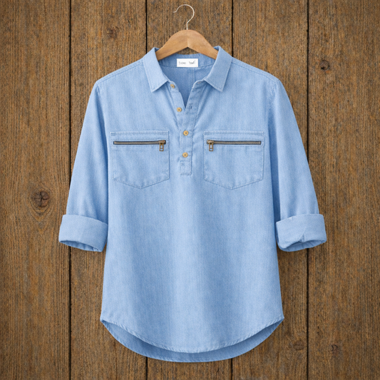 Mens Short Cotton Full Sleeve Kurta TTMSK84 - Light Blue