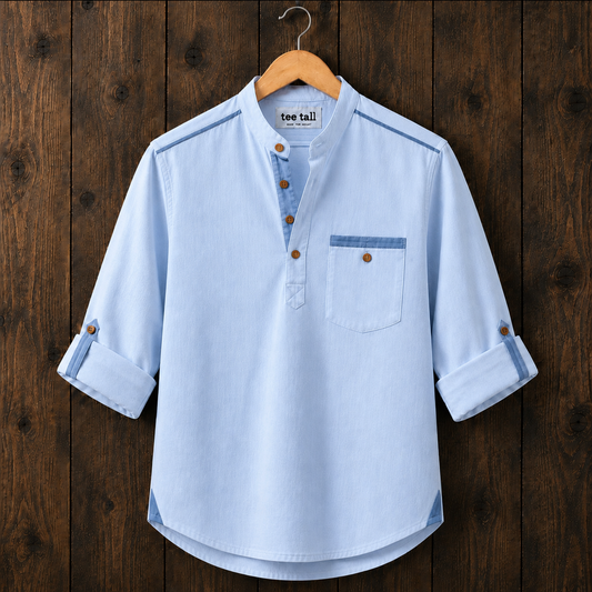 Mens Short Cotton Full Sleeve Kurta TTMSK170 - Light Blue