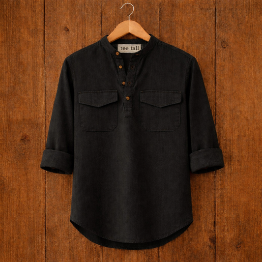 Mens Short Cotton Full Sleeve Kurta TTMSK68 - Black