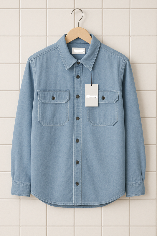 Mens Button Up Denim Chambray Cotton Full Sleeve Shirt TTMBUS91 - Blue