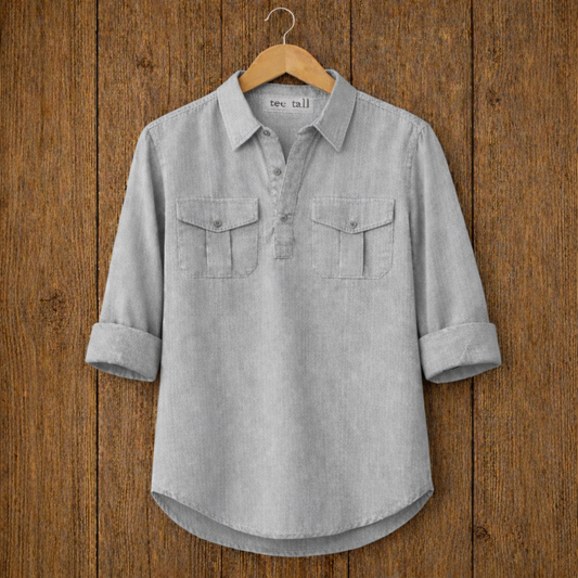 Mens Short Cotton Full Sleeve Kurta TTMSK56 - Grey