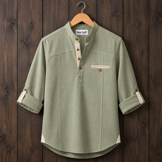 Mens Short Cotton Full Sleeve Kurta TTMSK125 - Green
