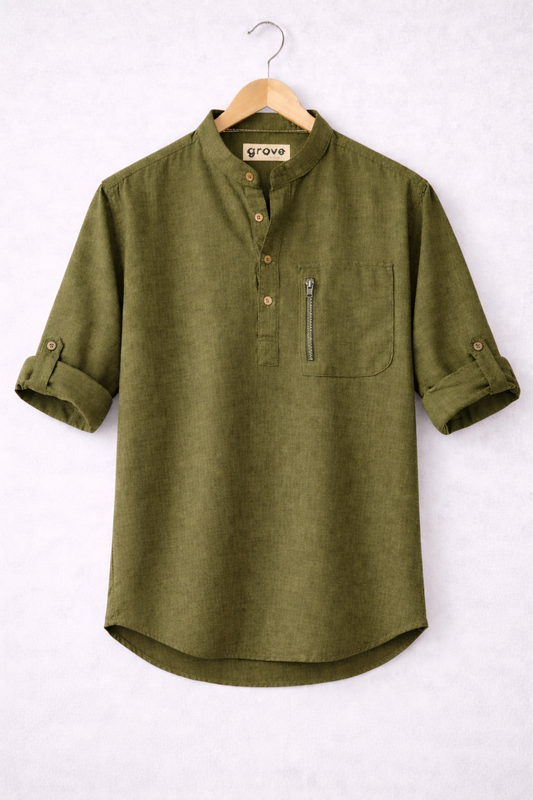 Mens Cotton Detail Shirt GRVCS231 - Green