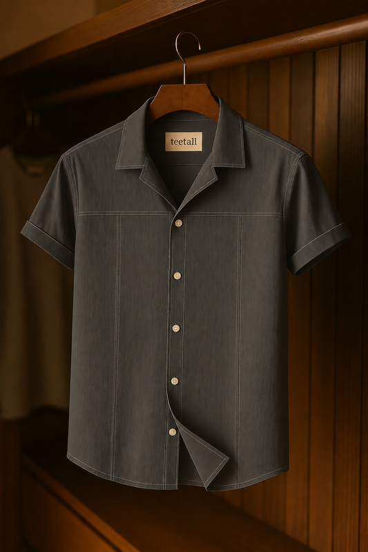 Mens Button Up Cotton Half Sleeve Shirt TTMBUS353 - Charcoal