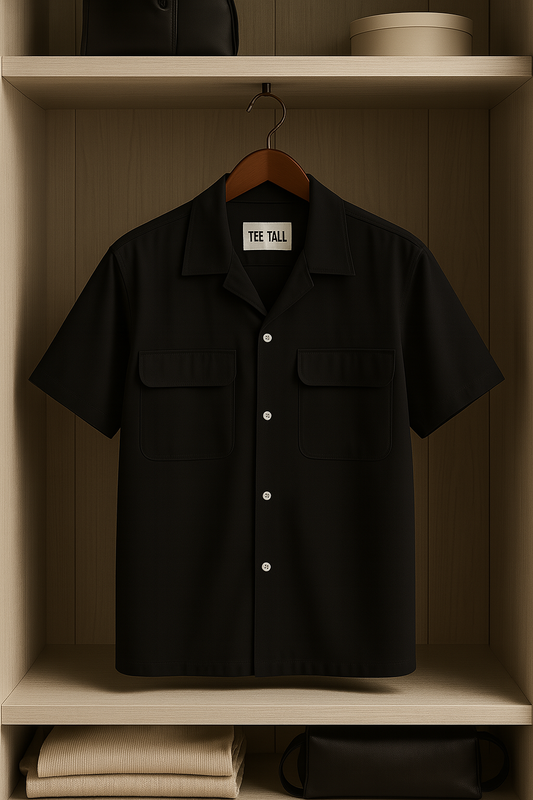Mens Button Up Heavy Weight Half Sleeve Shirt TTMBUS4 - Black