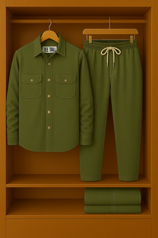 Mens Button Up Cotton Full Sleeve Shirt and Pants Set TTMSPTS20 - Green