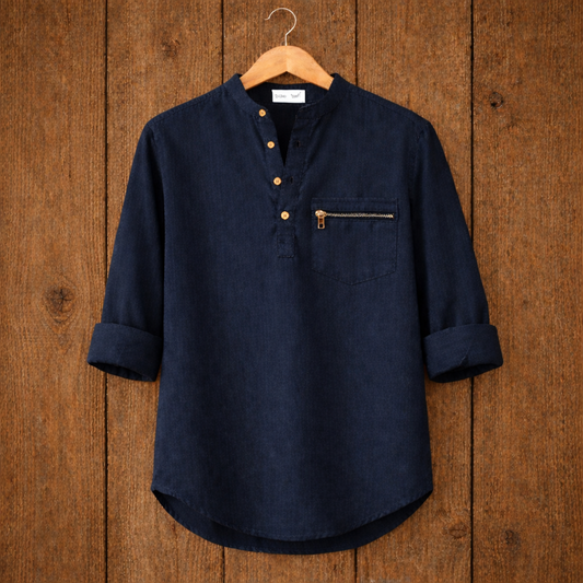 Mens Short Cotton Full Sleeve Kurta TTMSK70 - Navy Blue