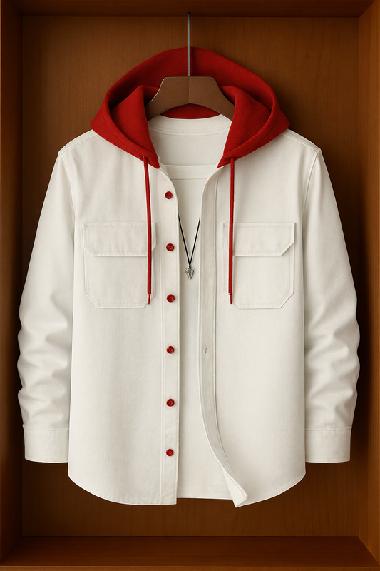 Mens Button Up Cotton Hooded Full Sleeve Shirt TTMBUS135 - White