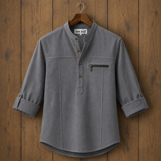 Mens Short Cotton Full Sleeve Kurta TTMSK135 - Grey