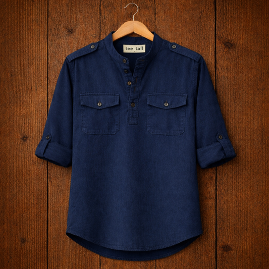 Mens Short Cotton Full Sleeve Kurta TTMSK88 - Navy Blue