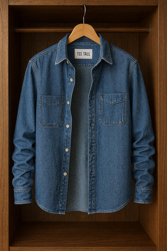 Mens Button Up Cotton Chambray Denim Full Sleeve Shirt TTMBUS68 - Blue