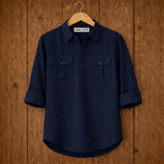 Mens Short Cotton Full Sleeve Kurta TTMSK89 - Navy Blue