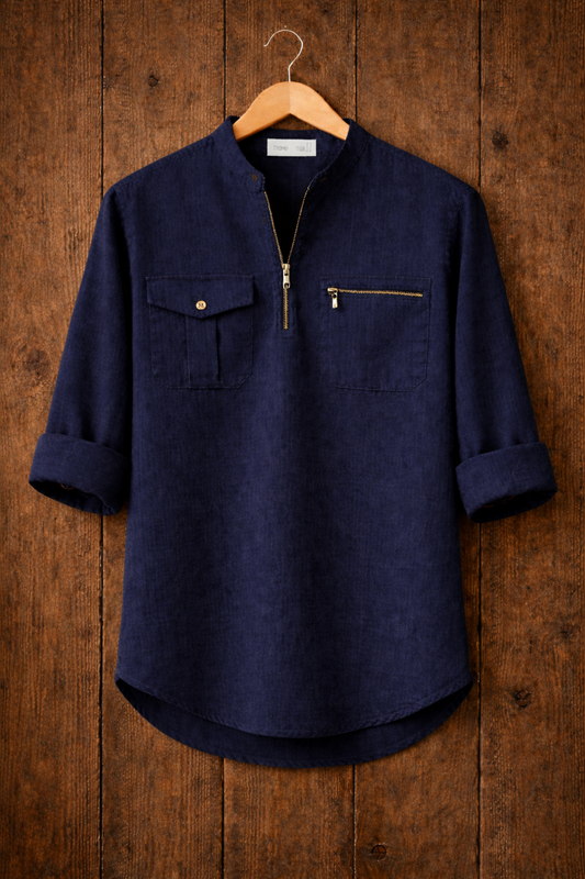 Mens Short Cotton Full Sleeve Kurta TTMSK75 - Navy Blue