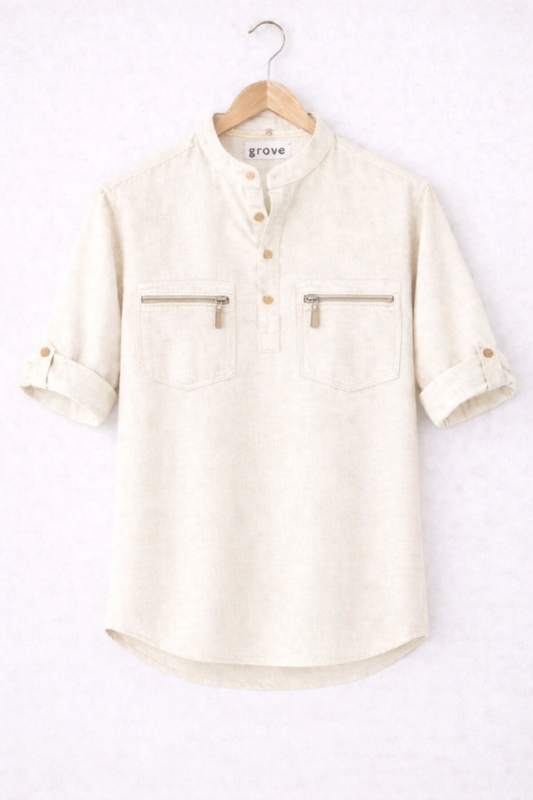 Mens Cotton Detail Shirt GRVCS246 - Cream