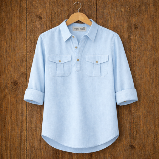 Mens Short Cotton Full Sleeve Kurta TTMSK55 - Light Blue