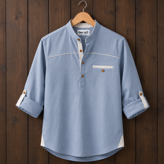 Mens Short Cotton Full Sleeve Kurta TTMSK128 - Light Blue