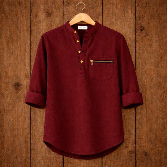 Mens Short Cotton Full Sleeve Kurta TTMSK46 - Maroon
