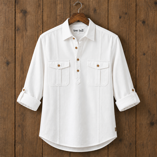 Mens Short Cotton Full Sleeve Kurta TTMSK188 - White