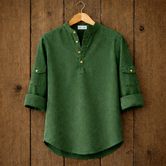 Mens Short Cotton Full Sleeve Kurta TTMSK17 - Green