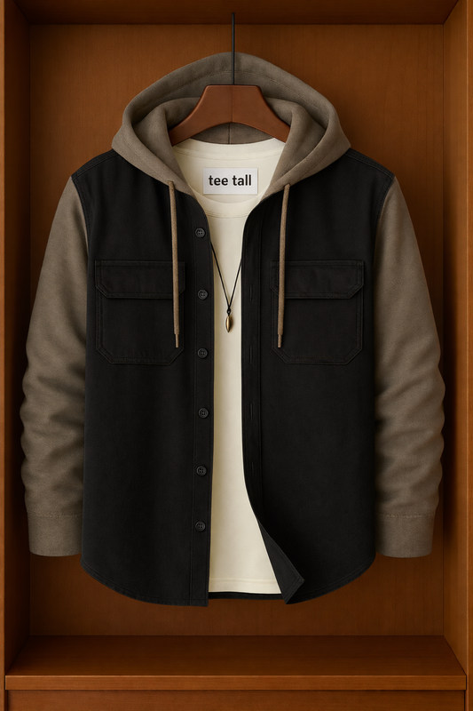 Mens Button Up Cotton Hooded Full Sleeve Shirt TTMBUS138 - Black