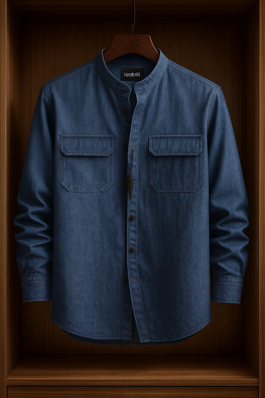 Mens Button Up Cotton Chambray Denim Full Sleeve Shirt TTMBUS41 - Blue